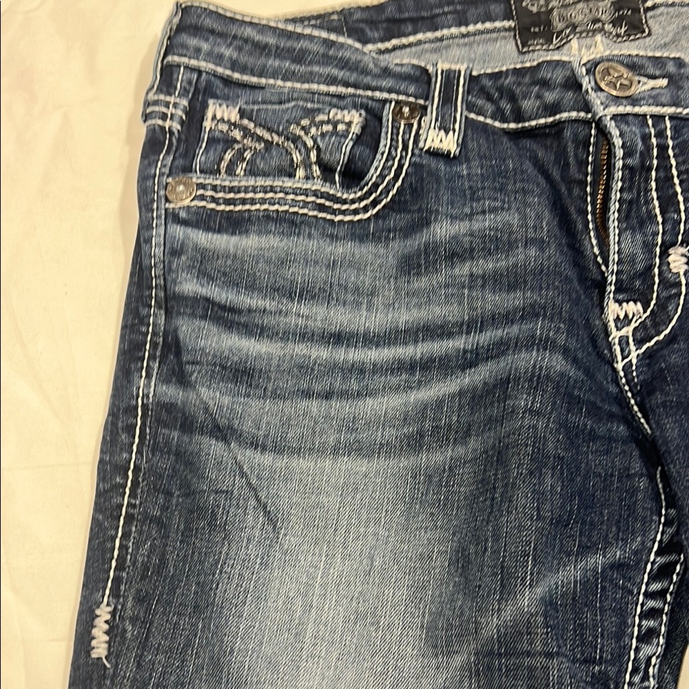 Big Star Blue Straight Leg Jeans with Faded Whiskering - Picture 5 of 9
